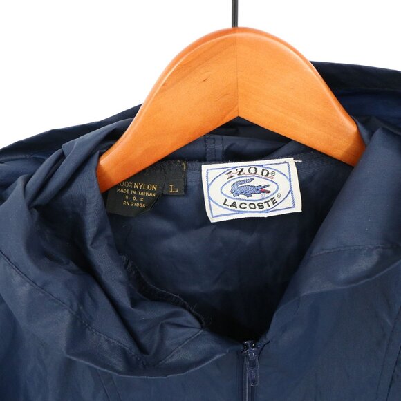 Izod Lacoste Vintage 80s 90s Hooded Pullover Navy Blue Jacket L - Picture 4 of 5
